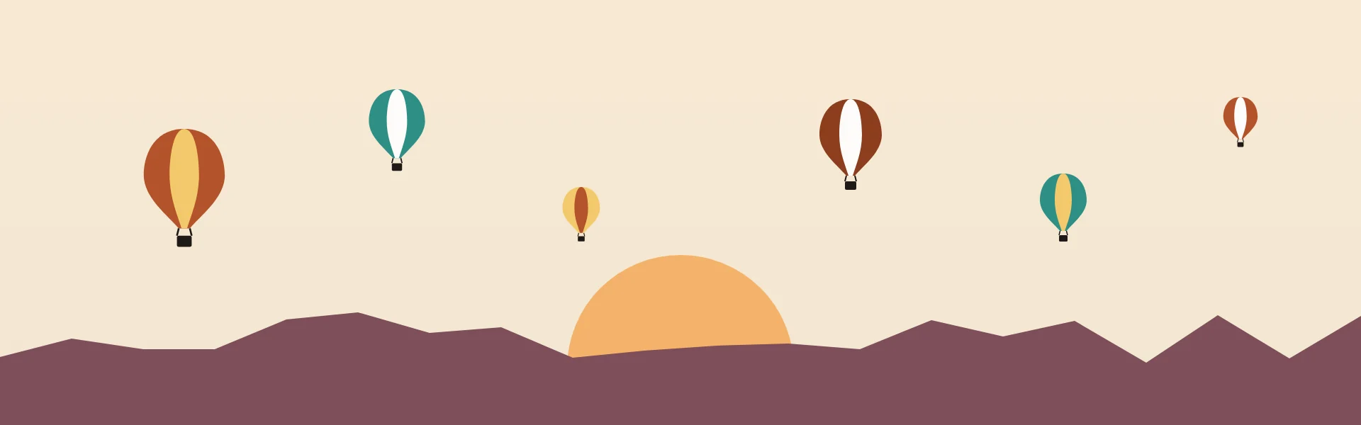 Illustration: hot-air balloons at dawn over the Sandias