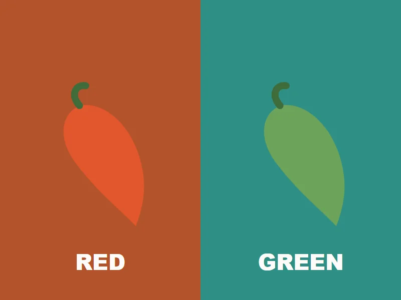 Illustration: a red chile and a green chile
