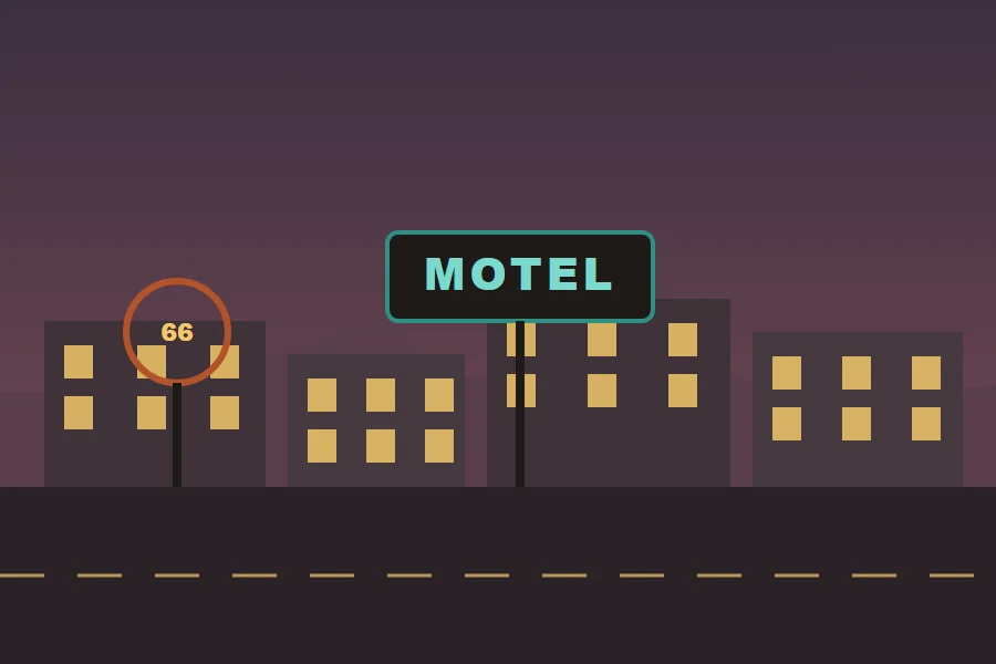Illustration: neon signs along Central Avenue in Nob Hill at dusk